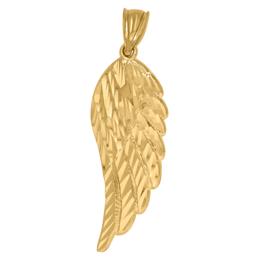 10K Yellow Gold Mens Women Diamond-Cut Angel Wing Charm Pendant