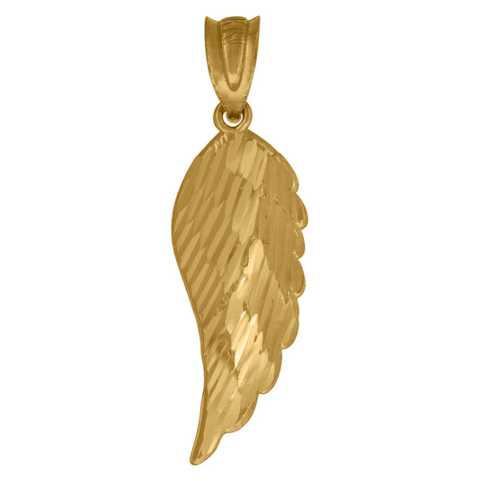 10K Yellow Gold Mens Women Diamond-Cut Angel Wing Charm Pendant
