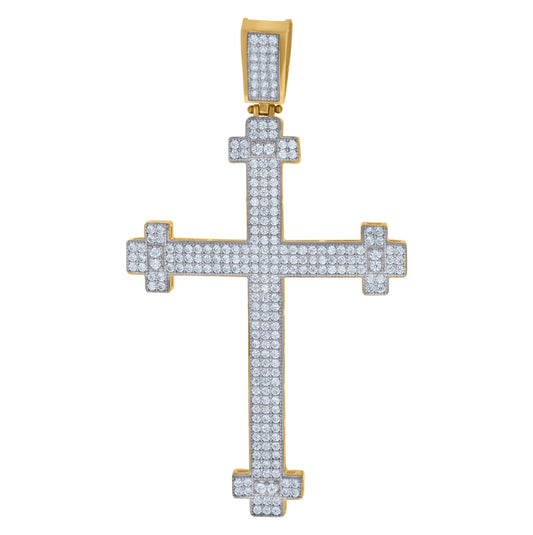 10K Two-tone Gold Mens Cubic-Zirconia Cross Religious Charm Pendant