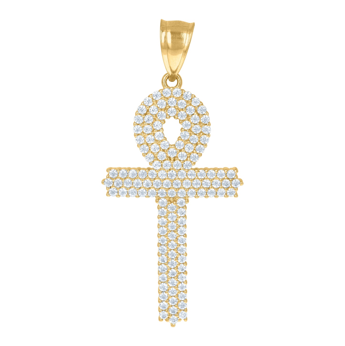 10K Yellow Gold Unisex Cubic Zirconia Cubic-Zirconia Ankh Cross Religious Charm Pendant