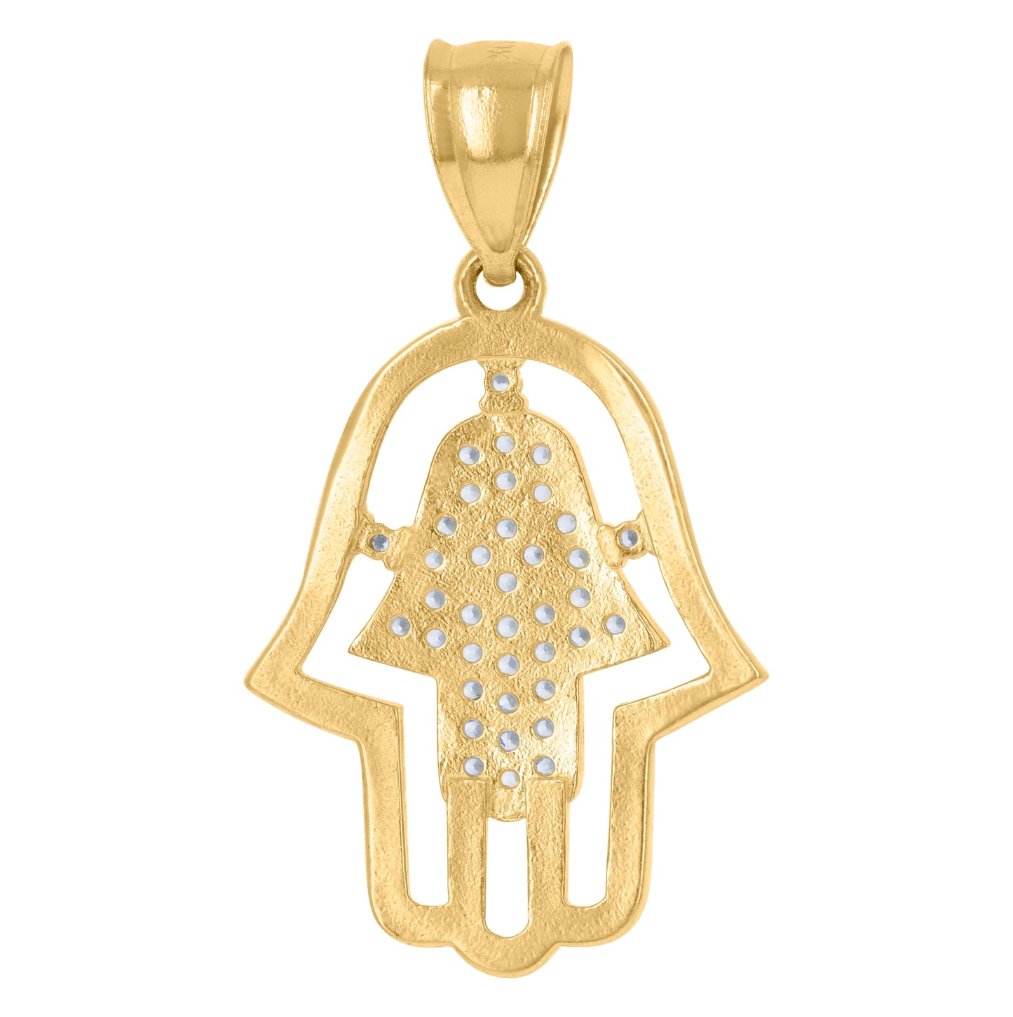 10K Yellow Gold Mens Women Cubic Zirconia Cubic-Zirconia Hamsa Religious Charm Pendant