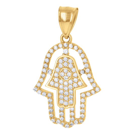 10K Yellow Gold Mens Women Cubic Zirconia Cubic-Zirconia Hamsa Religious Charm Pendant