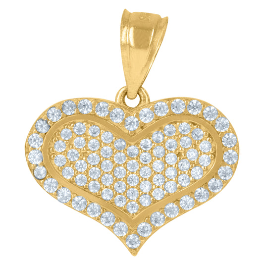 10K Yellow Gold Womens Cubic Zirconia Cubic-Zirconia Love Heart Charm Pendant