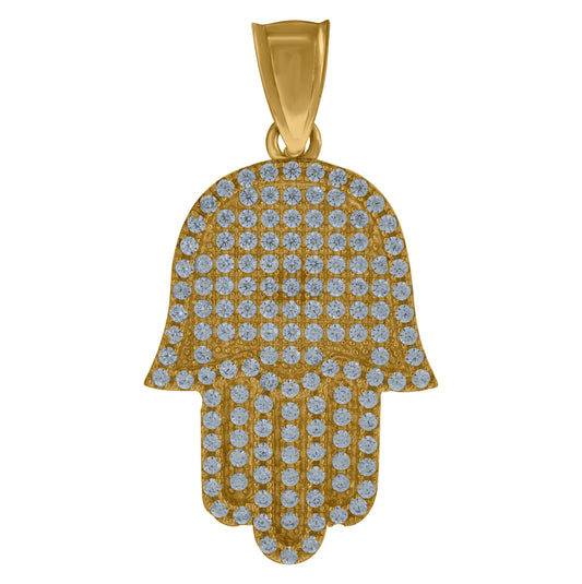 10K Yellow Gold Cubic-Zirconia Womens Hamsa Religious Charm Pendant