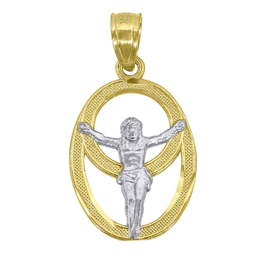 10K Gold Two-Tone Textured Womens Religious Charm Pendant