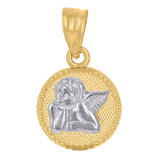 10K Two-Tone Gold Mens Women Textured Cupid Angel Religious Charm Pendant