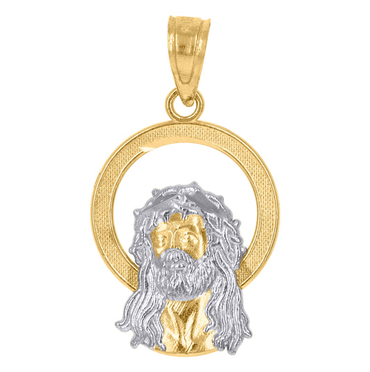 10K Gold Two-Tone Textured Womens Jesus Religious Charm Pendant