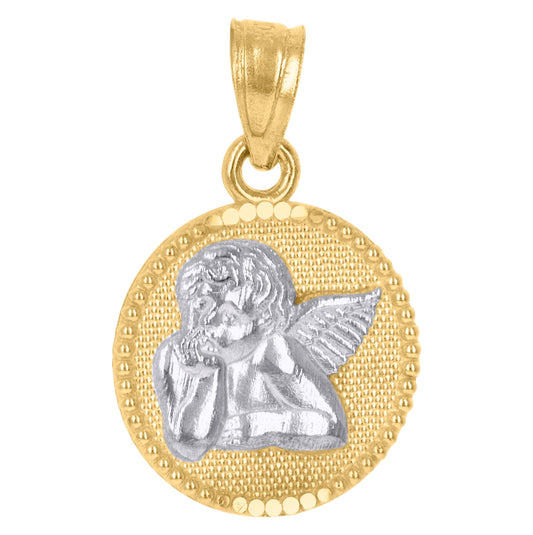 10K Gold Two-Tone Textured Womens Angel Religious Charm Pendant