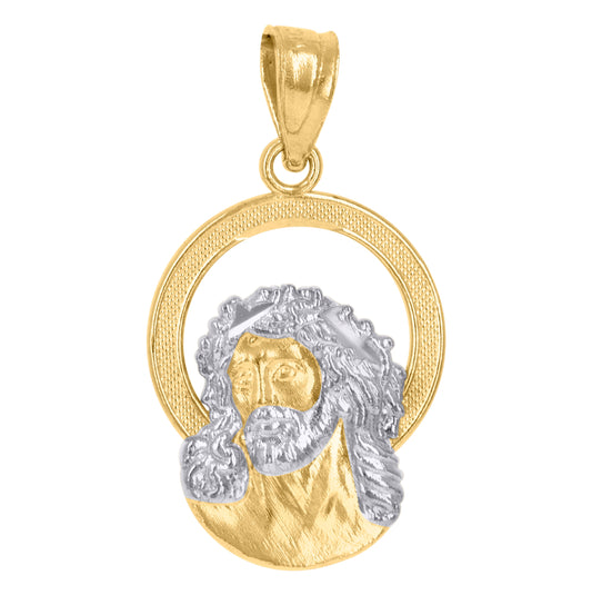 10K Gold Two-Tone Textured Womens Jesus Religious Charm Pendant
