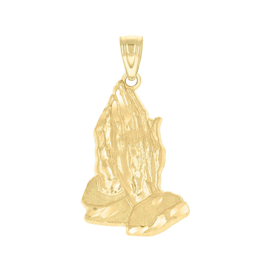 10K Two-Tone Gold Mens Women Praying Hands Religious Charm Pendant