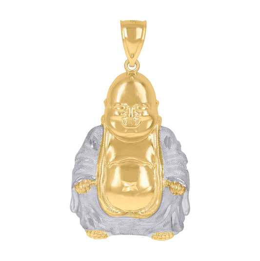 10K Gold Two-Tone Mens Laughing Buddha Luck Charm Pendant