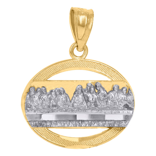 10K Two-Tone Gold Mens Women Textured Last Supper Religious Charm Pendant