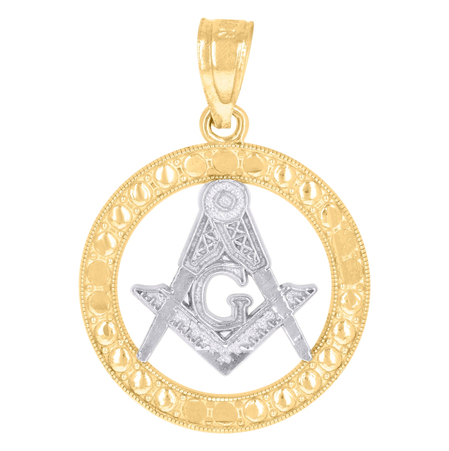 10K Two-Tone Gold Mens Women Textured Freemason Masonic Charm Pendant