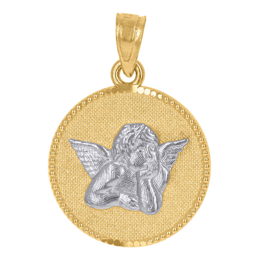10K Gold Two-Tone Textured Womens Angel Religious Charm Pendant