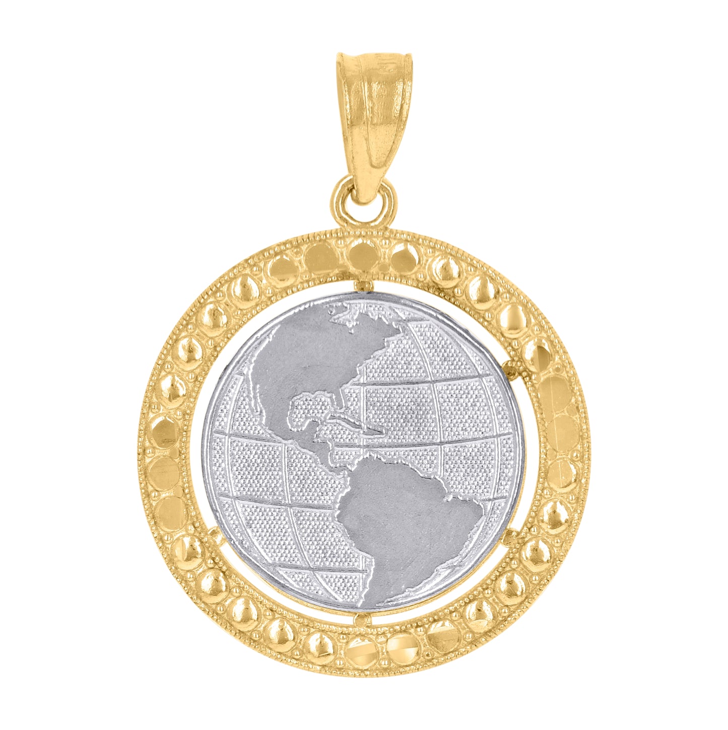 10K Two-Tone Gold Mens Women Textured Globe Charm Pendant
