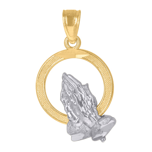 10K Gold Two-Tone Diamond-Cut Unisex Praying Hands Religious Charm Pendant