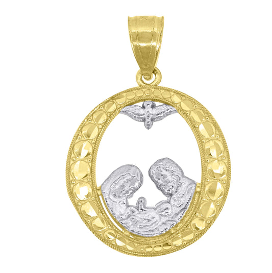 10K Gold Two-Tone Textured Unisex Baptism Religious Charm Pendant