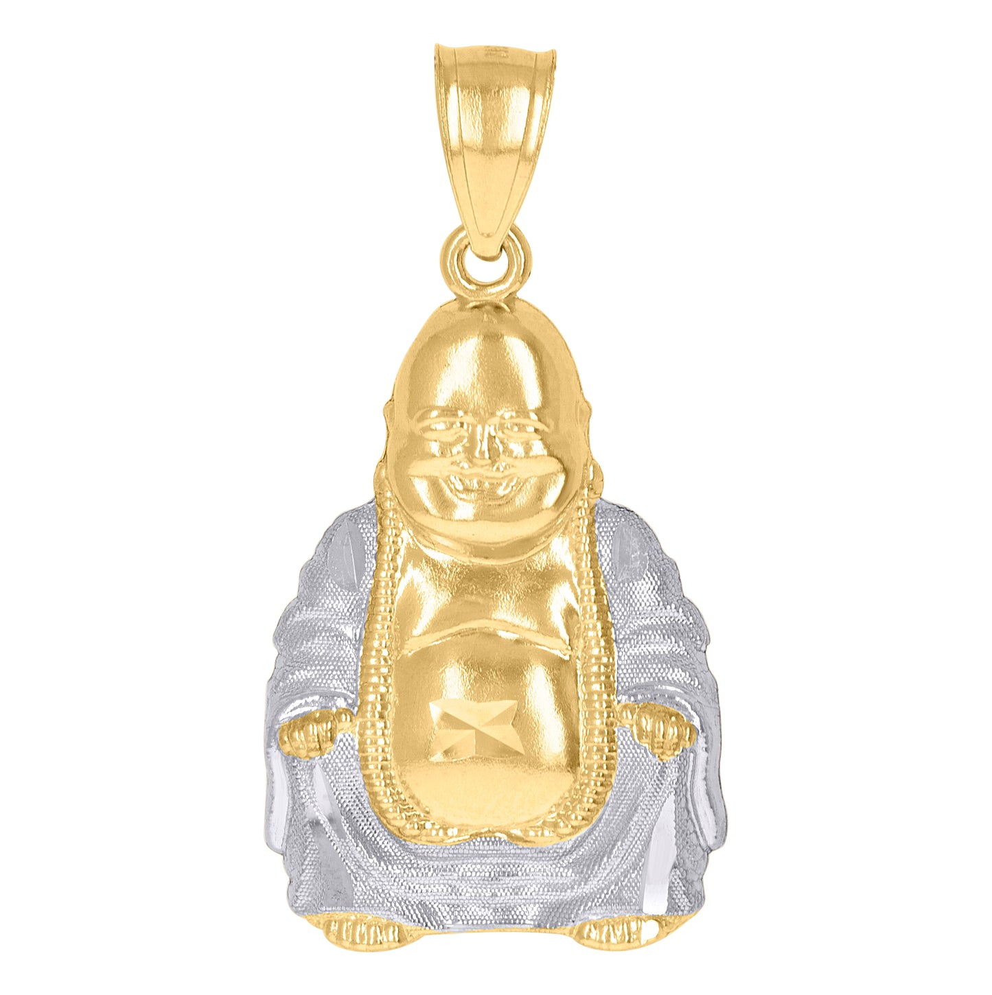10K Two-Tone Gold Mens Prosperity Buddha Religious Charm Pendant