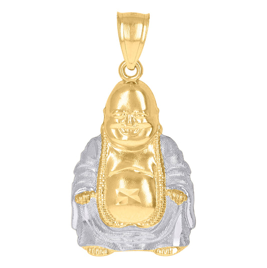 10K Two-Tone Gold Mens Prosperity Buddha Religious Charm Pendant