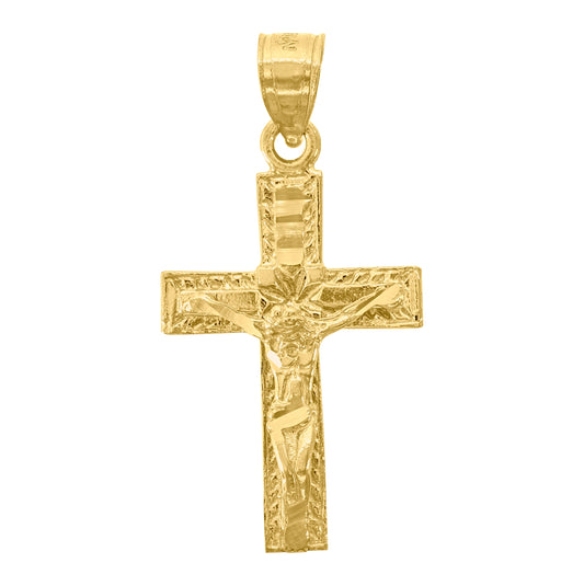 14K Yellow Gold Unisex Diamond-Cut Cross Crucifix Ht:28.9Mm Religious Pendant Charm