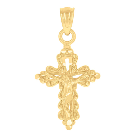 14K Yellow Gold Unisex Cross Crucifix Ht:23.1Mm Religious Pendant Charm