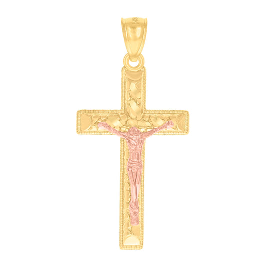 14K Yellow Gold Womens Diamond-Cut Cross Crucifix Ht:46.5Mm Religious Pendant Charm