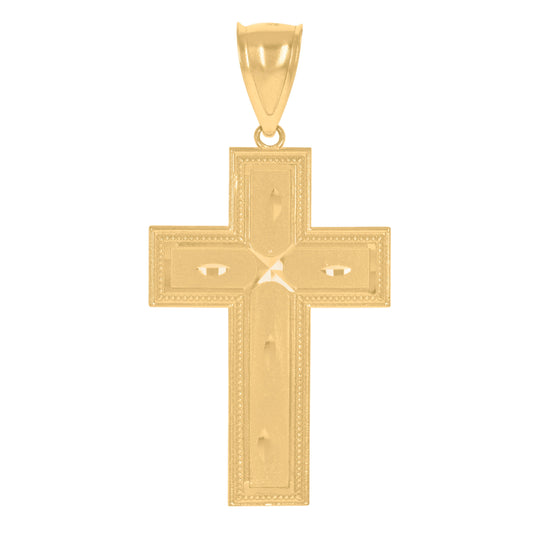 14K Yellow Gold Womens Diamond-Cut Cross Ht:45Mm Religious Pendant Charm