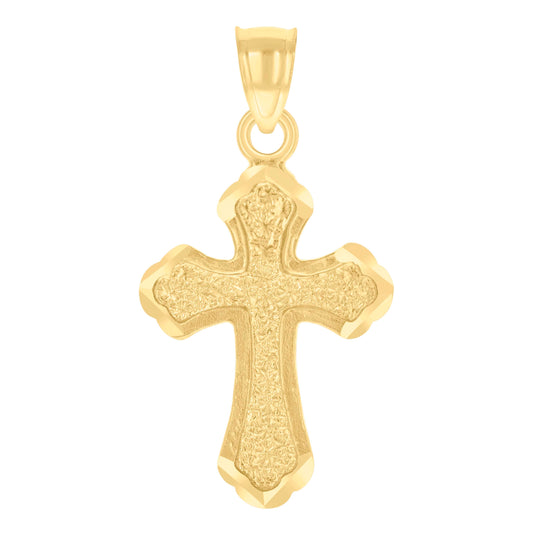 14K Yellow Gold Unisex Diamond-Cut Cross Ht:28.2Mm Religious Pendant Charm