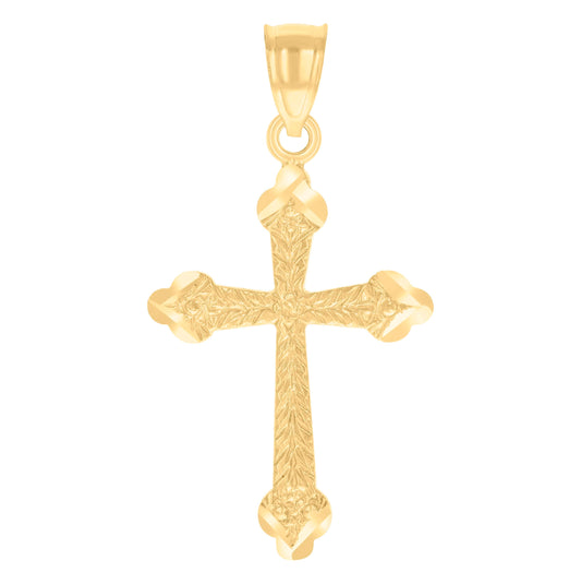 14K Yellow Gold Unisex Diamond-Cut Cross Ht:32.5Mm Religious Pendant Charm