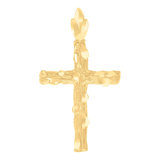 14K Yellow Gold Unisex Diamond-Cut Cross Ht:28.1Mm Religious Pendant Charm