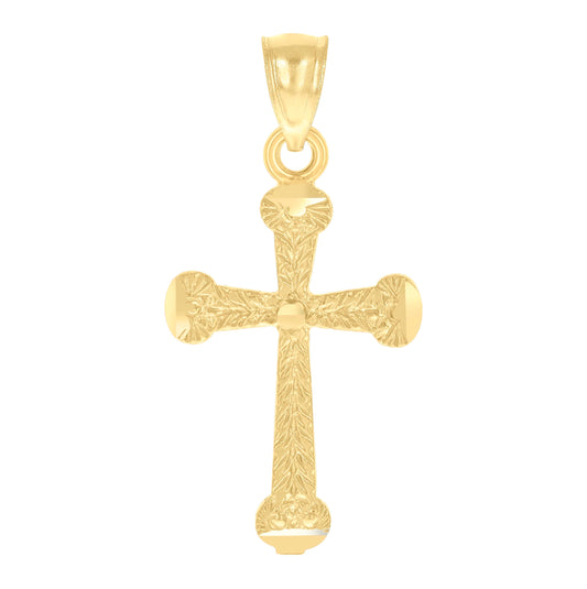 14K Yellow Gold Unisex Diamond-Cut Cross Ht:30.4Mm Religious Pendant Charm