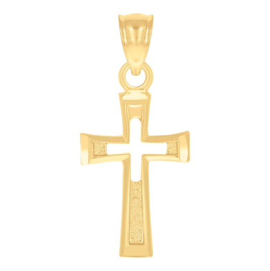 14K Yellow Gold Unisex Diamond-Cut Cross Ht:24.7Mm Religious Pendant Charm