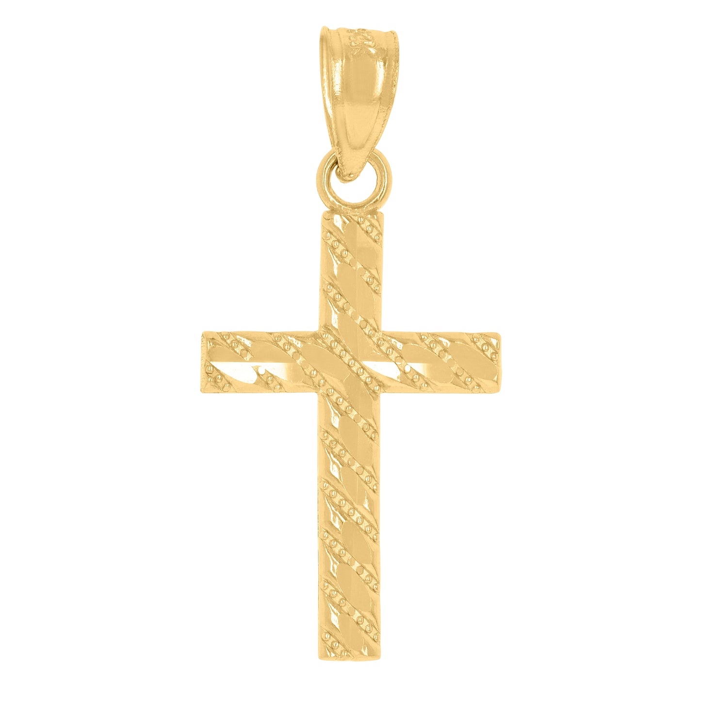 14K Yellow Gold Unisex Diamond-Cut Cross Ht:24Mm Religious Pendant Charm