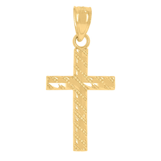 14K Yellow Gold Unisex Diamond-Cut Cross Ht:24Mm Religious Pendant Charm