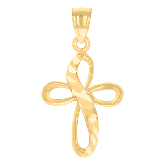 14K Gold Unisex Two-Tone Diamond-Cut Cross Ht:15.1Mm Religious Pendant Charm