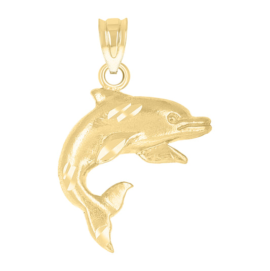 14K Yellow Gold Unisex Dolphin Animal Ht:25.1Mm Pendant Charm