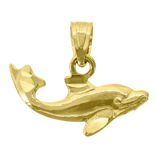 14K Yellow Gold Unisex Dolphin Animal Ht:14.6Mm Pendant Charm