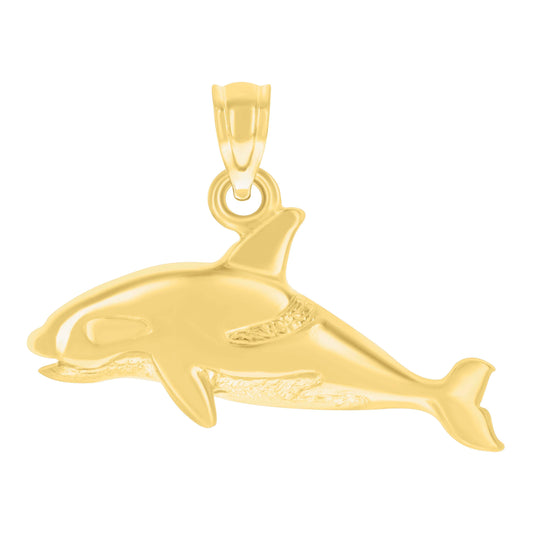 14K Yellow Gold Womens Diamond-Cut Textured Whale Charm Pendant