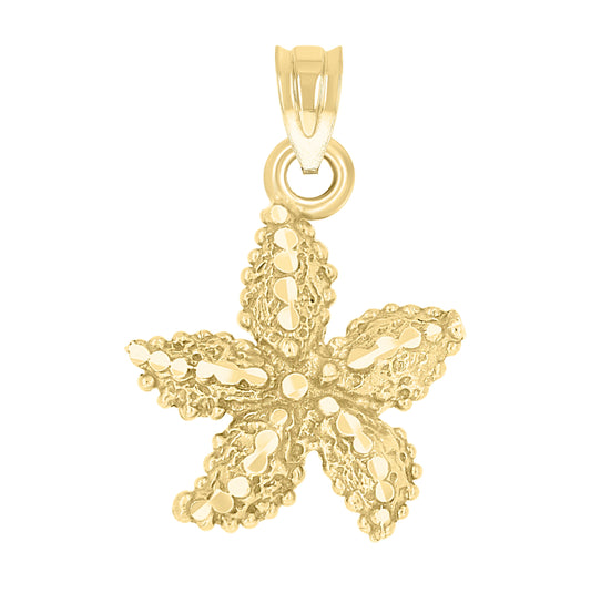 14K Yellow Gold Unisex Diamond-Cut Star Fish Animal Ht:20.5Mm Pendant Charm