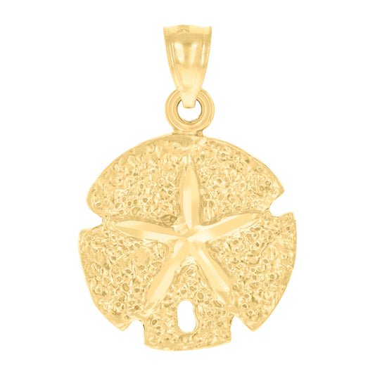 14K Yellow Gold Womens Diamond-Cut Sand Dollar Animal Ocean Pendant Charm