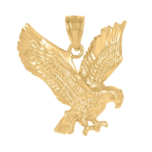 14K Yellow Gold Womens Diamond-Cut Eagle Bird Ht:11.9Mm Pendant Charm