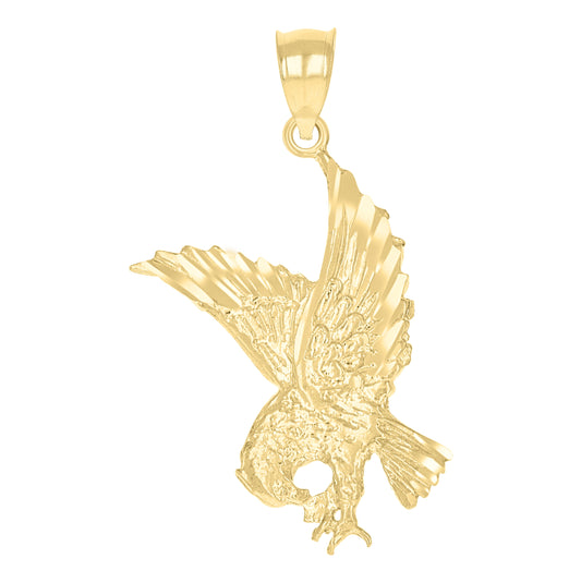 14K Yellow Gold Womens Diamond-Cut Eagle Bird Ht:36.5Mm Pendant Charm