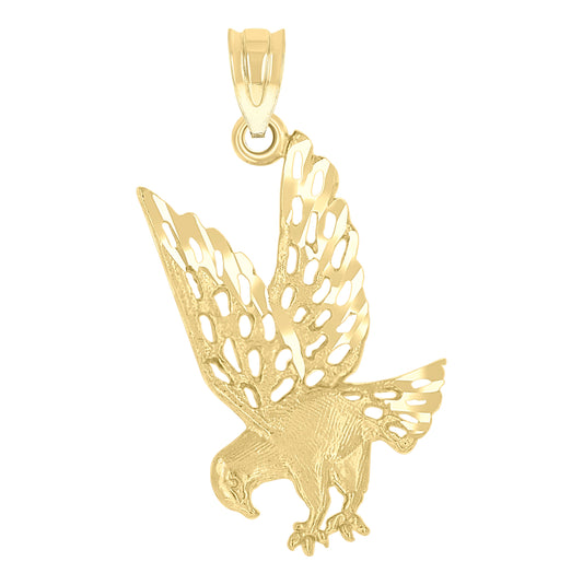 14K Yellow Gold Unisex Diamond-Cut Eagle Bird Ht:26.6Mm Pendant Charm