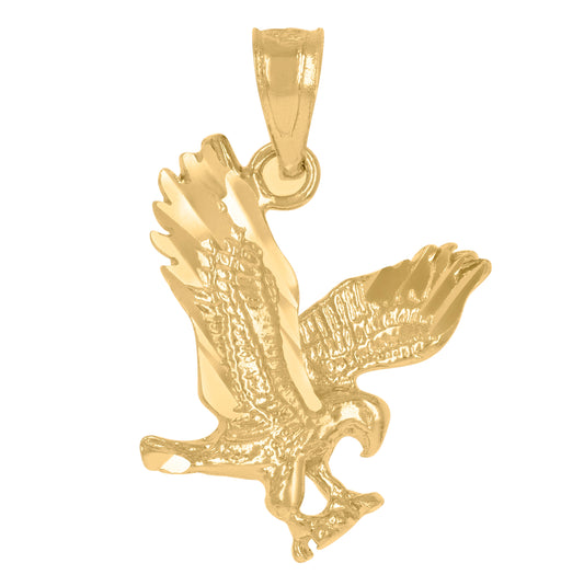 14K Yellow Gold Unisex Diamond-Cut Eagle Bird Ht:20.1Mm Pendant Charm