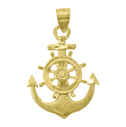 14K Yellow Gold Unisex Diamond-Cut Anchor Religious Ht:28.6Mm Pendant Charm