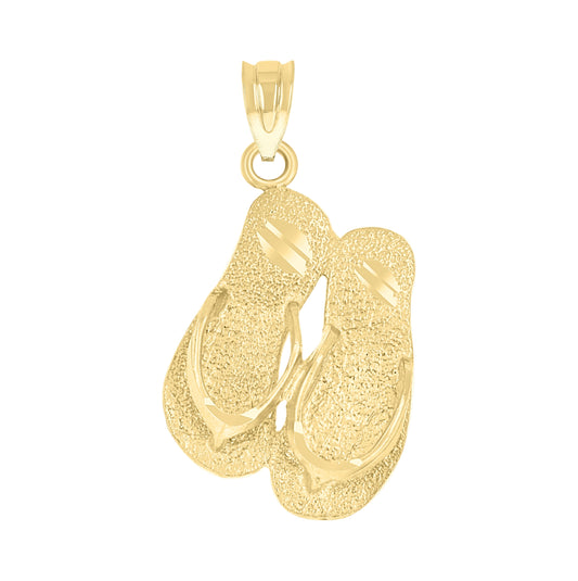 14K Yellow Gold Womens Diamond-Cut Hawaiian Slipper Flip-Flop Fashion Pendant Charm