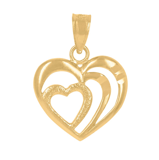 14K Yellow Gold Womens Diamond-Cut Heart Ht:18.8Mm Pendant Charm