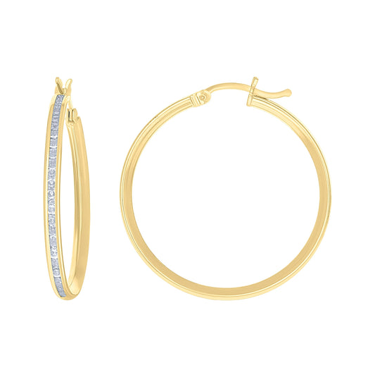 14K Yellow Gold Unisex Single Row Cubic Zirconia Huggie Hoop 2Mm Earrings