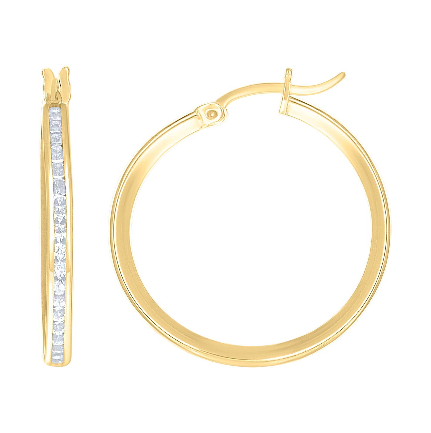 14K Yellow Gold Unisex Single Row Cubic Zirconia Huggie Hoop 2Mm Earrings