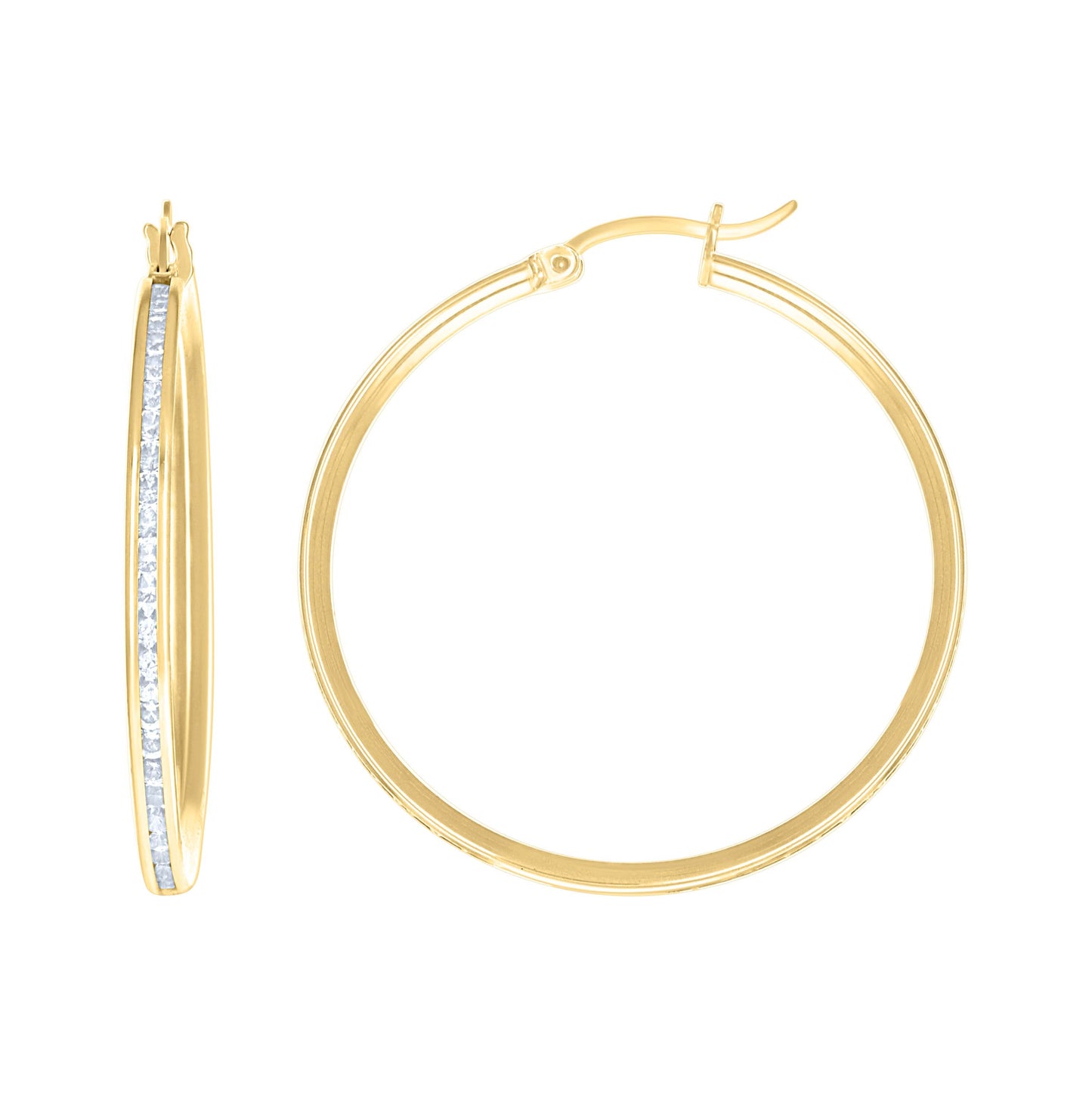 14K Yellow Gold Unisex Single Row Cubic Zirconia Huggie Hoop 2Mm Earrings